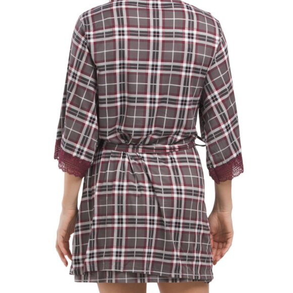 NWT I Collection Plaid Print Chemise Lace Trim & Matching Robe. Women's Medium. - Picture 13 of 13